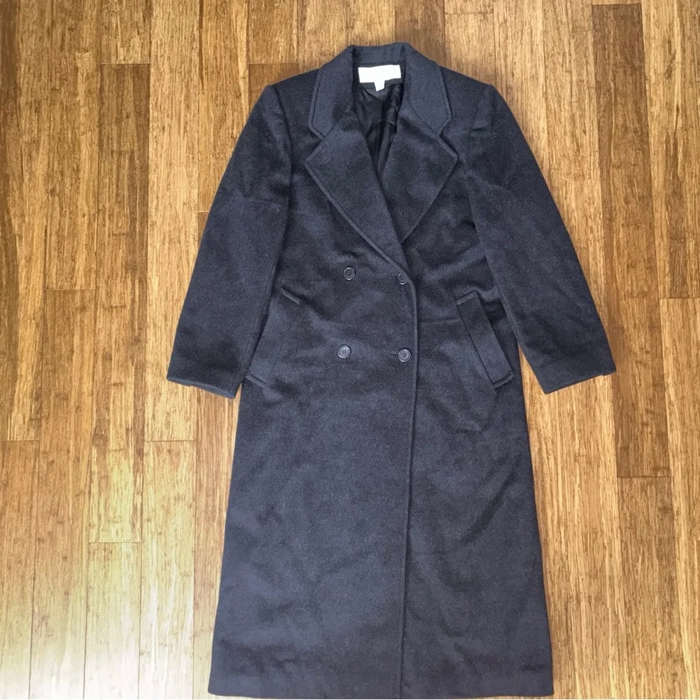 Women's Vintage Liz Claiborne Black 100% Wool Double-Breasted Long Overcoat - Picture 1 of 13